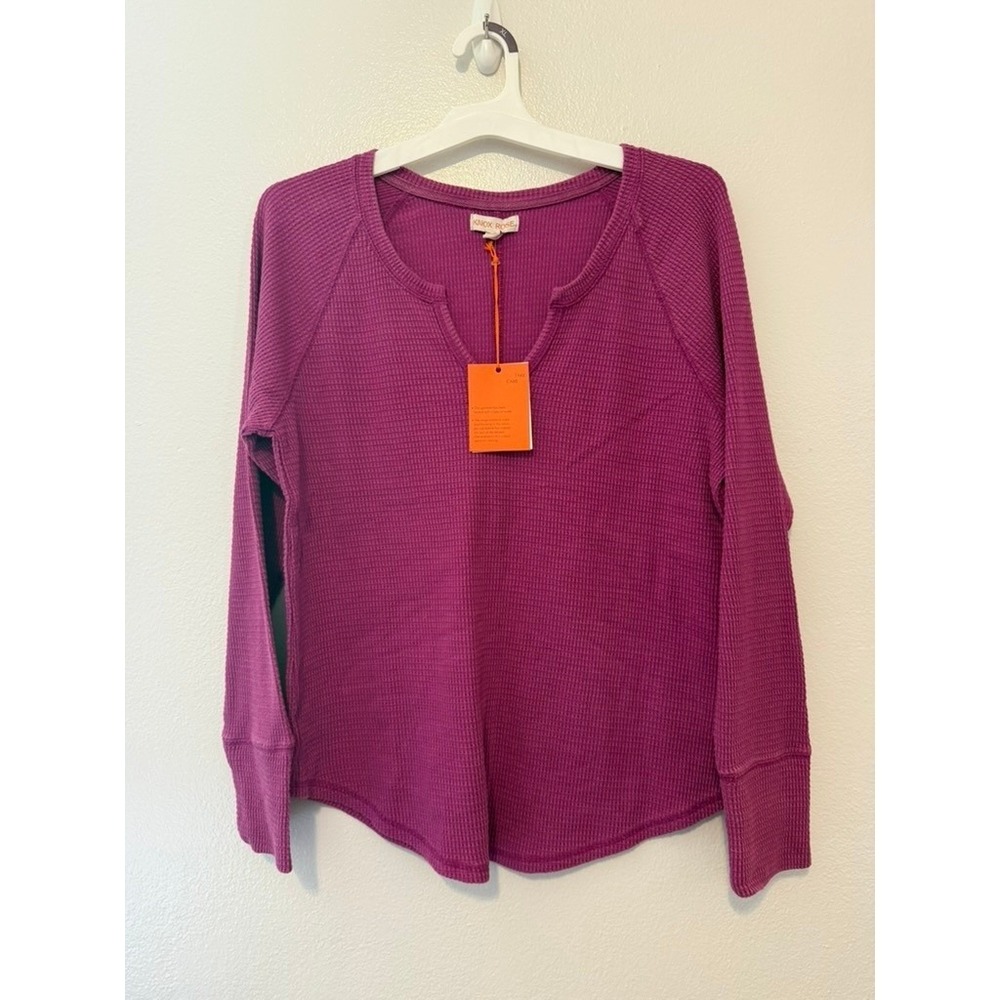 Knox Rose Womens XL Raspberry Purple Waffle Knit Thermal V-Neck Top NWT